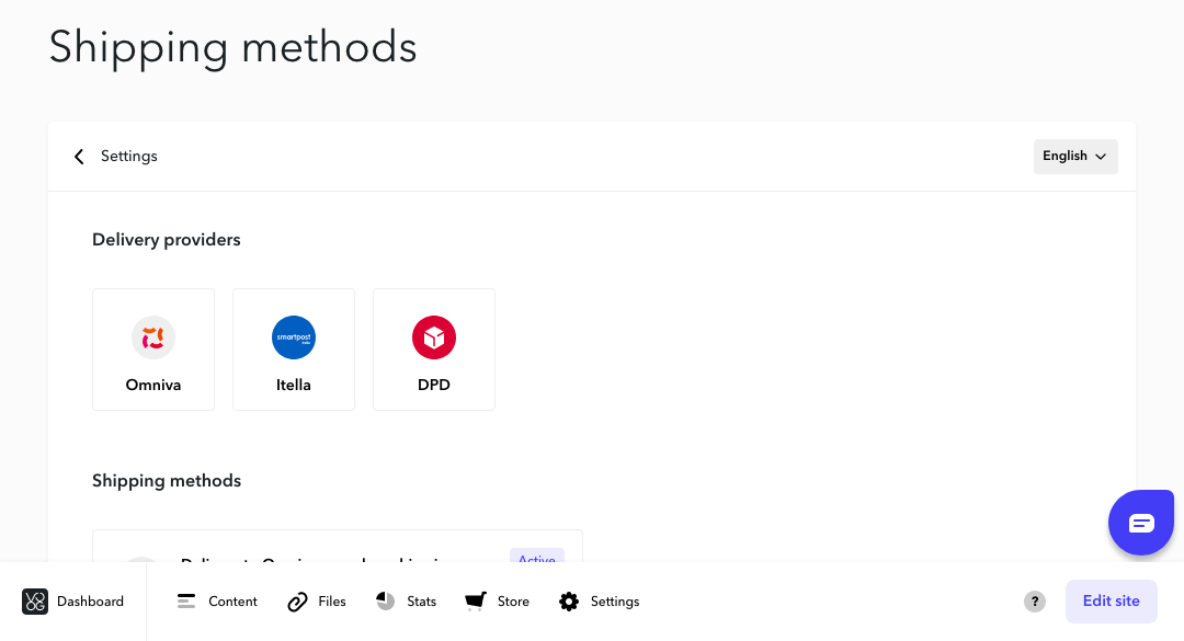 Shipping methods for Online Store